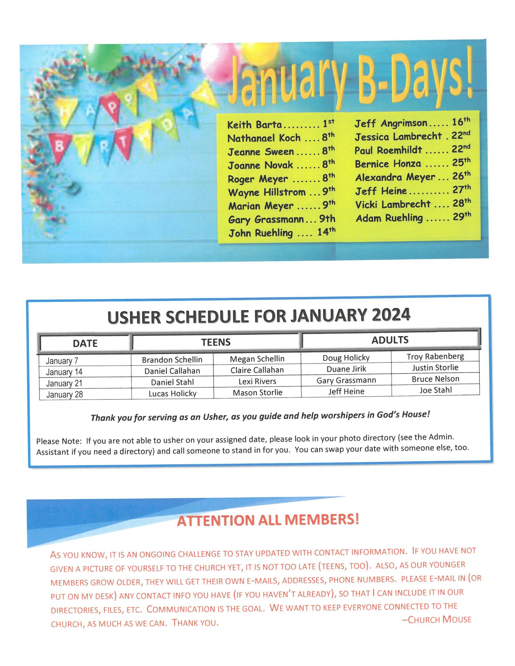 Newsletter Friedens Lutheran Church